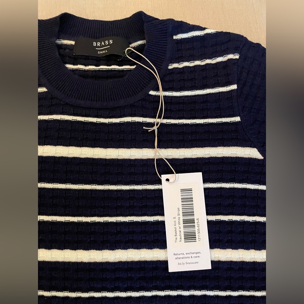 Women’s Blue and White Striped 3/4 Sleeve Sweater Blouse - Picture 9 of 9